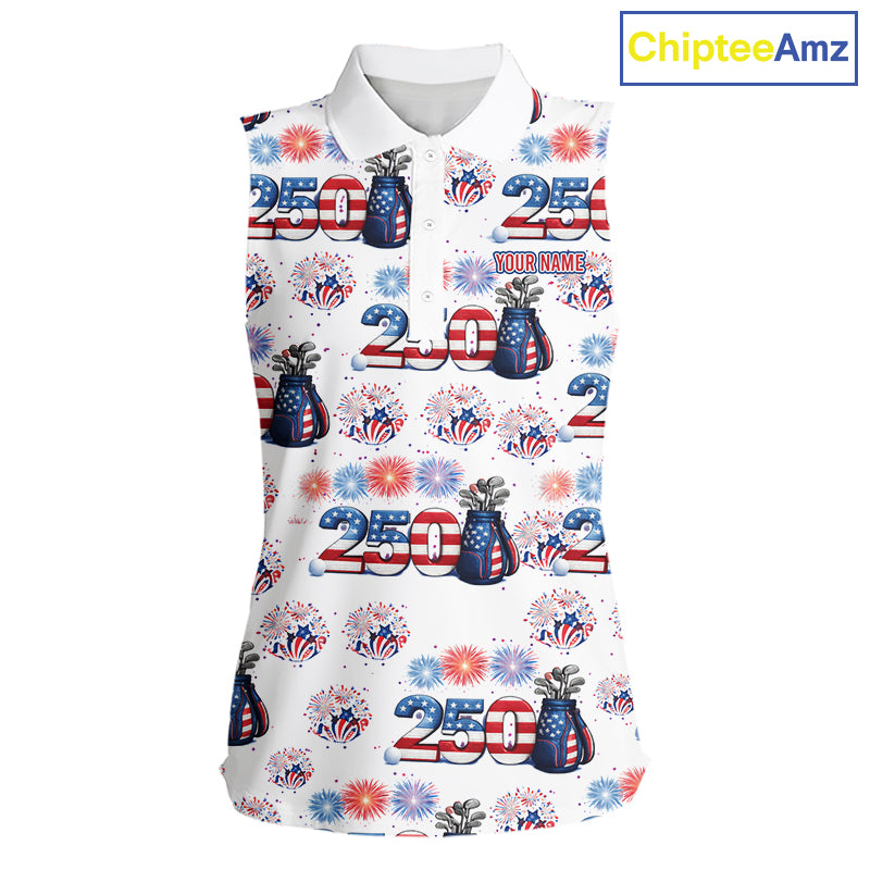 America 250th Anniversary Womens Sleeveless Golf Polo Shirt Patriotic USA Golf Shirts, Golf Gift NHN0233
