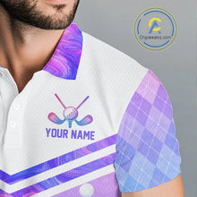 Load image into Gallery viewer, Argyle Mens Golf Polo Shirt Custom Pink &amp; Purple Plaid Golf Clubs Pattern Team Golf Top, Golf Gifts NHN0116
