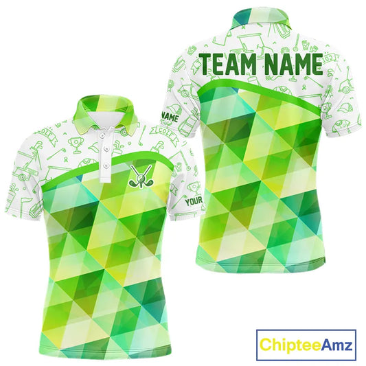 Green Geometric Triangle Pattern Mens Golf Polo Shirt Custom Golf Clubs & Golf Ball Mens Golf Tops NHN0121