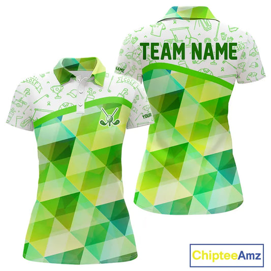 Green Geometric Triangle Pattern Womens Golf Polo Shirt Custom Golf Clubs & Golf Ball Ladies Golf Tops NHN0121