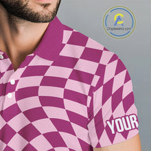 Load image into Gallery viewer, Plaid Mens Golf Polo Shirt Custom Purple &amp; Pink Checkerboard Argyle Pattern Golf Shirts For Men NHN0128