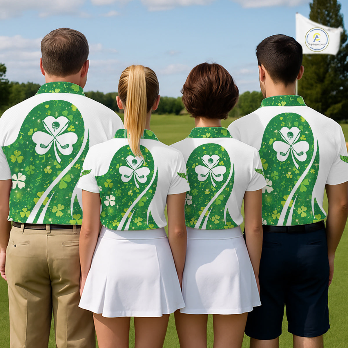 Womens Golf Polo Shirt Custom Name Green Music Angel Wing Golf Ball St Patrick’S Day Golf Outfit NHN0133
