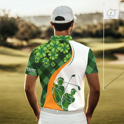 Mens Golf Polos Shirts Custom Green Clover St Patricks Day Plaid Pattern Golf Tops Personalized NHN0144