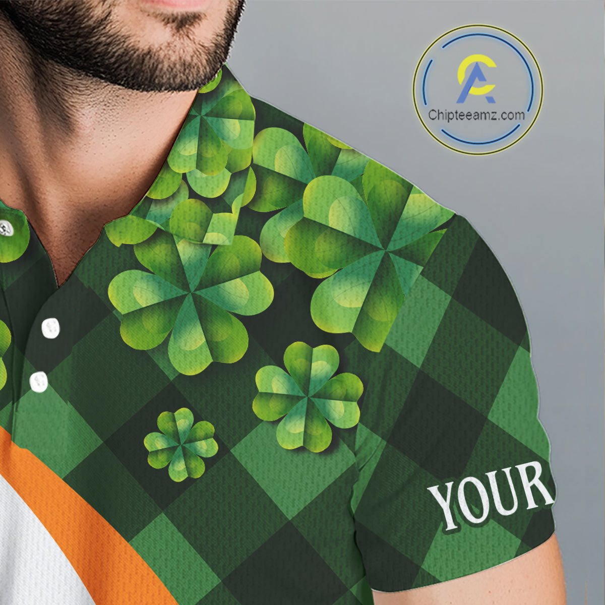 Mens Golf Polos Shirts Custom Green Clover St Patricks Day Plaid Pattern Golf Tops Personalized NHN0144