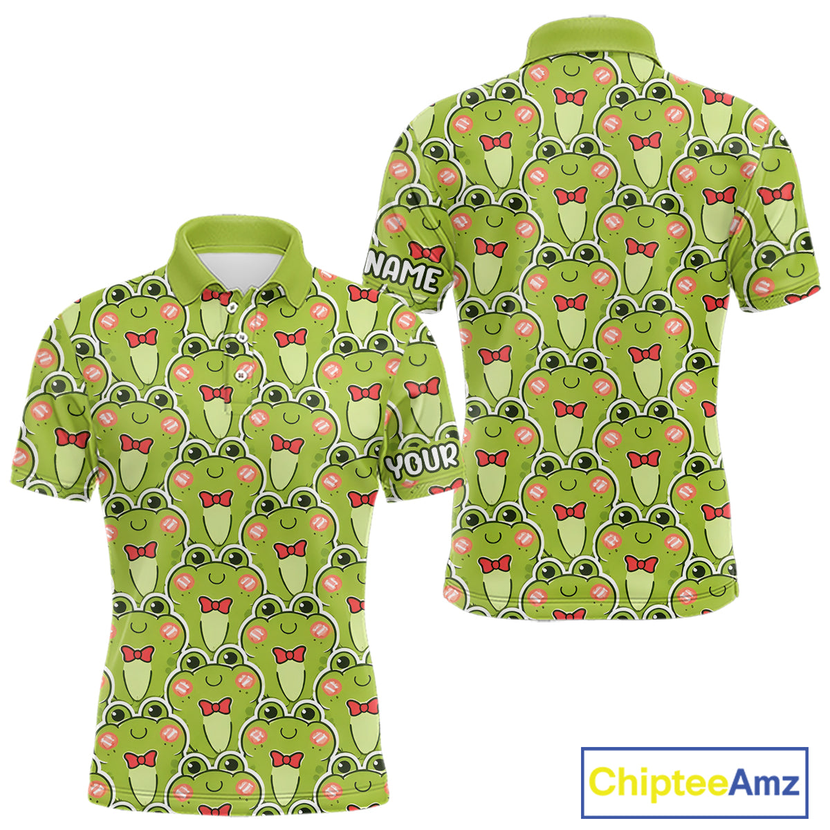 Funny Green Frog Pattern Mens Golf Polo Shirt Custom Golf Attire For Men, Golfer Gift NHN0146