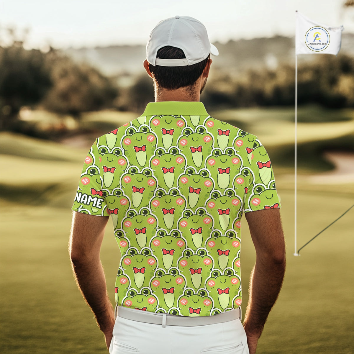 Funny Green Frog Pattern Mens Golf Polo Shirt Custom Golf Attire For Men, Golfer Gift NHN0146