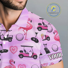 Load image into Gallery viewer, Mens Golf Polo Shirts Custom Funny Flamingo Heart Pattern Team Golf Tops For Men, Golf Gifts NHN0176