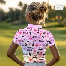 Load image into Gallery viewer, Womens Golf Polo Shirts Custom Funny Flamingo Heart Pattern Team Ladies Golf Tops, Golf Gifts NHN0176