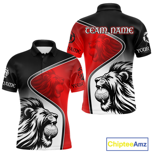 Lion Mens Golf Polo Shirt Custom Red And Black Pattern Lion Golf Ball Best Golf Shirt For Men NHN0058