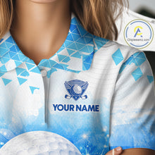 Load image into Gallery viewer, Luxury Blue Womens Golf Polo Shirt Custom Water Splash Pattern With Golf Ball Team Name Golf Tops NHN0219