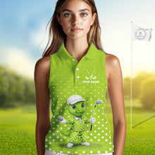 Load image into Gallery viewer, Funny Dinosaur Womens Sleeveless Golf Polo Shirt Green Pattern Custom Dinosaur Golf Shirts NHN0100