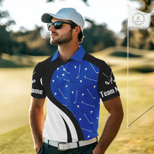 Load image into Gallery viewer, Blue And White Mens Golf Polo Shirt Custom Black Golf Shirts For Men, Golf Gifts Apparel NHN0109