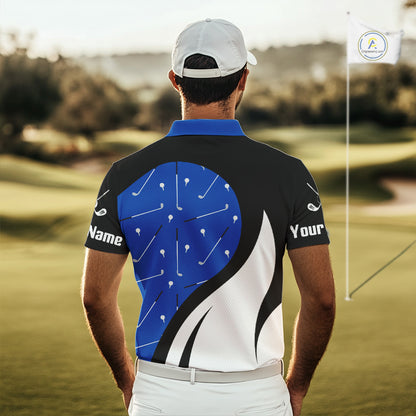 Blue And White Mens Golf Polo Shirt Custom Black Golf Shirts For Men, Golf Gifts Apparel NHN0109