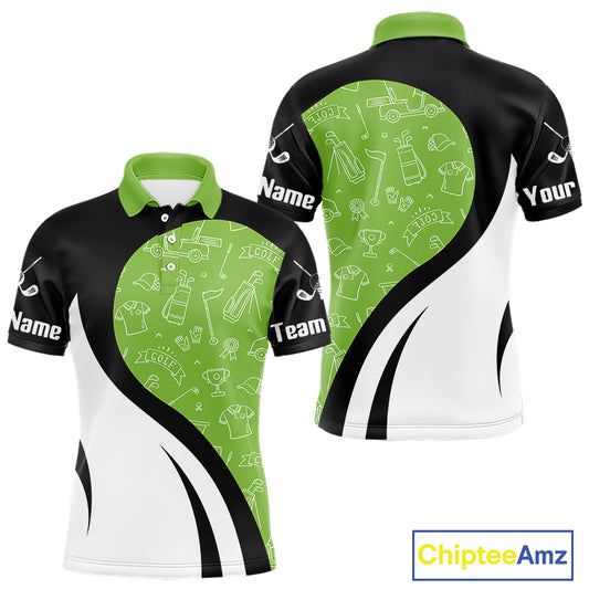 Green And White Mens Golf Polo Shirt Custom Black Golf Shirts For Men, Golf Gifts Apparel NHN0110