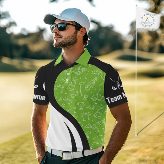 Green And White Mens Golf Polo Shirt Custom Black Golf Shirts For Men, Golf Gifts Apparel NHN0110