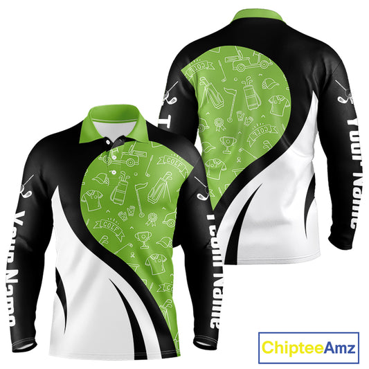 Green And White Long Sleeve Golf Polo Shirt Custom Black Golf Shirts For Ladies, Golf Gifts Apparel NHN0110