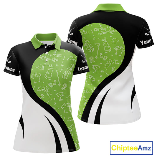 Green And White Womens Golf Polo Shirt Custom Black Golf Shirts For Ladies, Golf Gifts Apparel NHN0110
