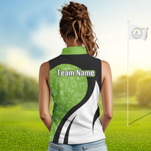 Load image into Gallery viewer, Green And White Womens Sleeveless Golf Polo Shirt Custom Black Golf Shirts For Ladies, Golf Gifts NHN0110
