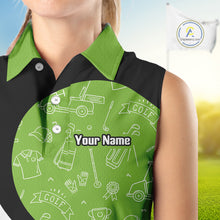 Load image into Gallery viewer, Green And White Womens Sleeveless Golf Polo Shirt Custom Black Golf Shirts For Ladies, Golf Gifts NHN0110