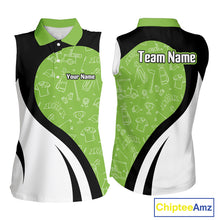Load image into Gallery viewer, Green And White Womens Sleeveless Golf Polo Shirt Custom Black Golf Shirts For Ladies, Golf Gifts NHN0110
