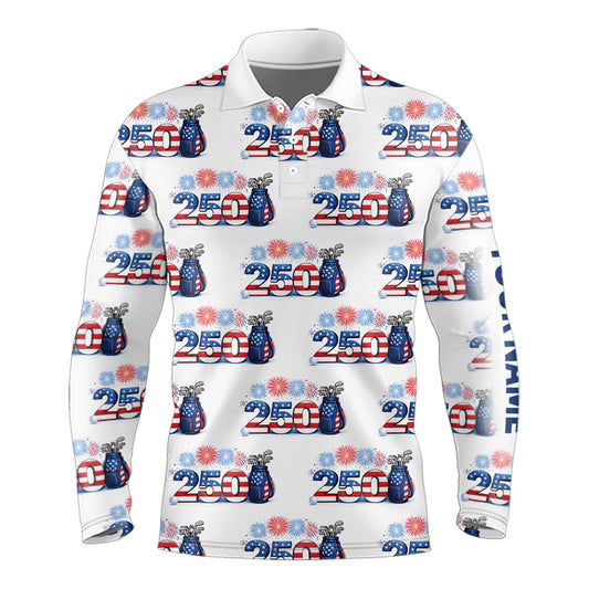 USA 250th Anniversary Long Sleeve Golf Polo Shirt Custom Golf Pattern Patriotic Independence Golf Tops NHN0234