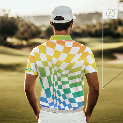 Mens Golf Polo Shirt Custom Colorful Checkerboard Argyle Pattern Golf Shirts For Men NHN0127