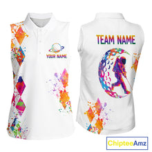 Load image into Gallery viewer, Funny Astronaut Womens Sleeveless Golf Polo Shirt Argyle Pattern Watercolor Golf Gifts NHN0006