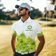 Load image into Gallery viewer, Mens Golf Polo Shirt Custom Gofl Ball Green Clover St Patricks Day Plaid Pattern Golf Tops NHN0161