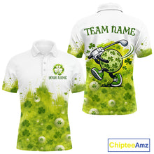 Load image into Gallery viewer, Mens Golf Polo Shirt Custom Gofl Ball Green Clover St Patricks Day Plaid Pattern Golf Tops NHN0161