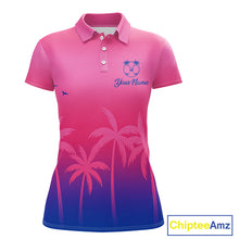 Load image into Gallery viewer, Womens Golf Polo Shirt Custom Pink Blue Palm Pattern Team Ladies Golf Tops, Summer Golf Gifts NHN0172