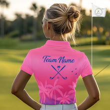 Load image into Gallery viewer, Womens Golf Polo Shirt Custom Pink Blue Palm Pattern Team Ladies Golf Tops, Summer Golf Gifts NHN0172
