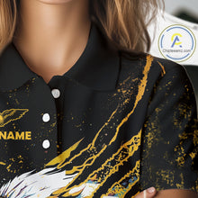 Load image into Gallery viewer, Womens Golf Polo Shirt Custom Yellow And Black Grunge Ripped Eagle Grasping Golf Ball Golf Apparel NHN0057