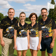 Load image into Gallery viewer, Womens Golf Polo Shirt Custom Yellow And Black Grunge Ripped Eagle Grasping Golf Ball Golf Apparel NHN0057