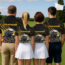 Load image into Gallery viewer, Womens Golf Polo Shirt Custom Yellow And Black Grunge Ripped Eagle Grasping Golf Ball Golf Apparel NHN0057