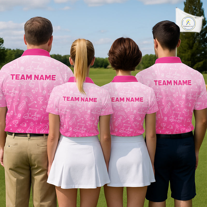 Womens Golf Polo Shirt Custom Pink Golf Ball Golf Club Pattern Team Ladies Golf Tops, Golf Gifts NHN0198