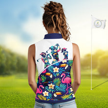 Load image into Gallery viewer, Funny Womens Sleeveless Golf Polo Shirt Custom Toucan Tropical Pattern, Flamingo Golf Shirt For Ladies NHN0205