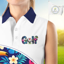 Load image into Gallery viewer, Funny Womens Sleeveless Golf Polo Shirt Custom Toucan Tropical Pattern, Flamingo Golf Shirt For Ladies NHN0205