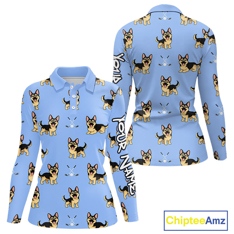 Womens Long Sleeve Golf Polo Shirt Custom Funny German Shepherd Team Ladies Golf Tops, Dog Lover Gift NHN0213