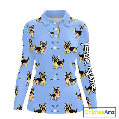 Womens Long Sleeve Golf Polo Shirt Custom Funny German Shepherd Team Ladies Golf Tops, Dog Lover Gift NHN0213