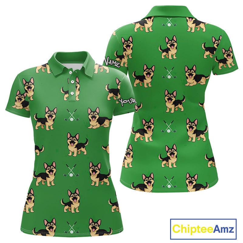 Funny German Shepherd Womens Golf Polo Shirt Custom Green Team Ladies Golf Tops, Dog Lover Gift NHN0213