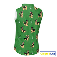 Load image into Gallery viewer, Funny German Shepherd Womens Sleeveless Golf Polo Shirt Custom Green Team Golf Tops, Dog Lover Gift NHN0213