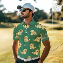 Load image into Gallery viewer, Golden Retriever Mens Golf Polo Shirt Custom Funny Green Pattern Team Mens Golf Tops, Dog Lover Gift NHN0214