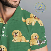 Load image into Gallery viewer, Golden Retriever Mens Golf Polo Shirt Custom Funny Green Pattern Team Mens Golf Tops, Dog Lover Gift NHN0214