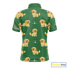 Load image into Gallery viewer, Golden Retriever Mens Golf Polo Shirt Custom Funny Green Pattern Team Mens Golf Tops, Dog Lover Gift NHN0214