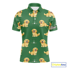 Load image into Gallery viewer, Golden Retriever Mens Golf Polo Shirt Custom Funny Green Pattern Team Mens Golf Tops, Dog Lover Gift NHN0214