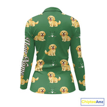 Load image into Gallery viewer, Golden Retriever Womens Long Sleeve Golf Polo Shirt Custom Funny Green Team Golf Tops, Dog Lover Gift NHN0214