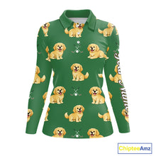Load image into Gallery viewer, Golden Retriever Womens Long Sleeve Golf Polo Shirt Custom Funny Green Team Golf Tops, Dog Lover Gift NHN0214