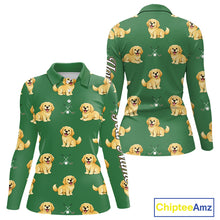 Load image into Gallery viewer, Golden Retriever Womens Long Sleeve Golf Polo Shirt Custom Funny Green Team Golf Tops, Dog Lover Gift NHN0214