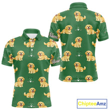 Load image into Gallery viewer, Golden Retriever Mens Golf Polo Shirt Custom Funny Green Pattern Team Mens Golf Tops, Dog Lover Gift NHN0214