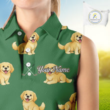 Load image into Gallery viewer, Golden Retriever Womens Sleeveless Golf Polo Shirt Custom Funny Green Team Golf Tops, Dog Lover Gift NHN0214